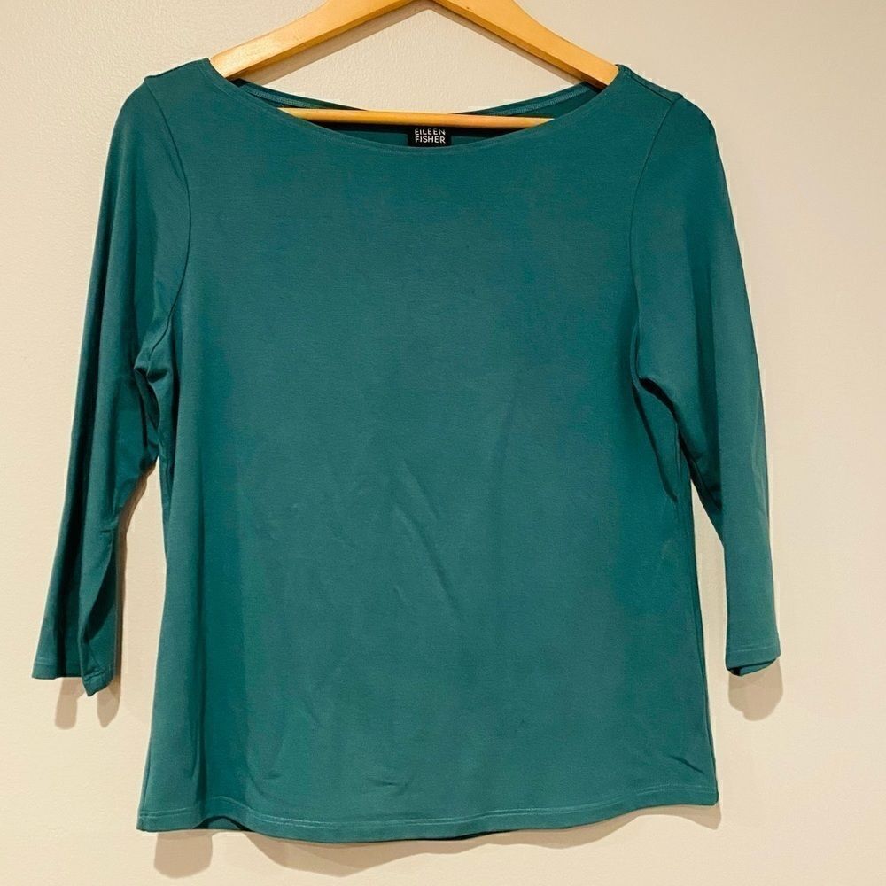 Eileen Fisher Green 3/4 Sleeve Blouse Size Small